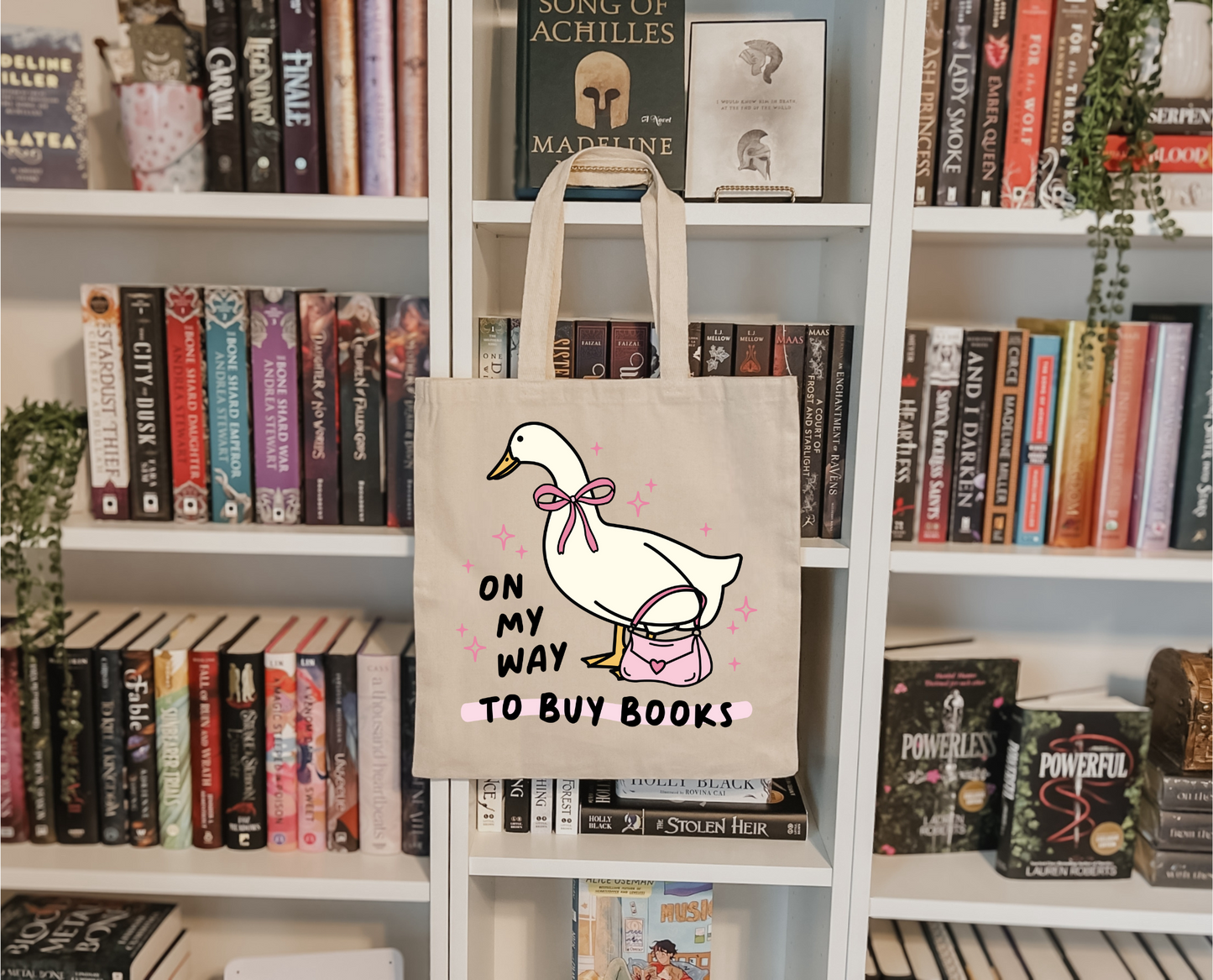 On My Way to Buy Books Duck Tote Bag