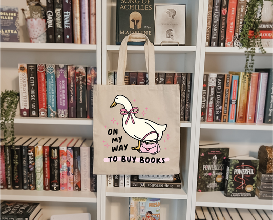 On My Way to Buy Books Duck Tote Bag