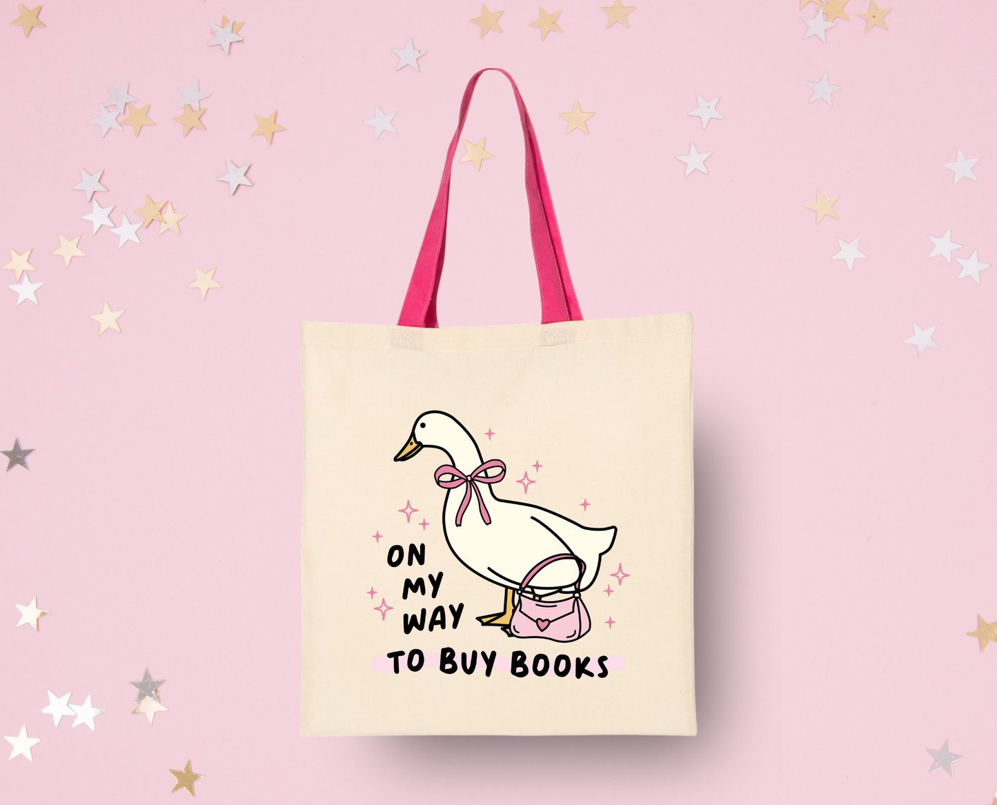 On My Way to Buy Books Duck Tote Bag