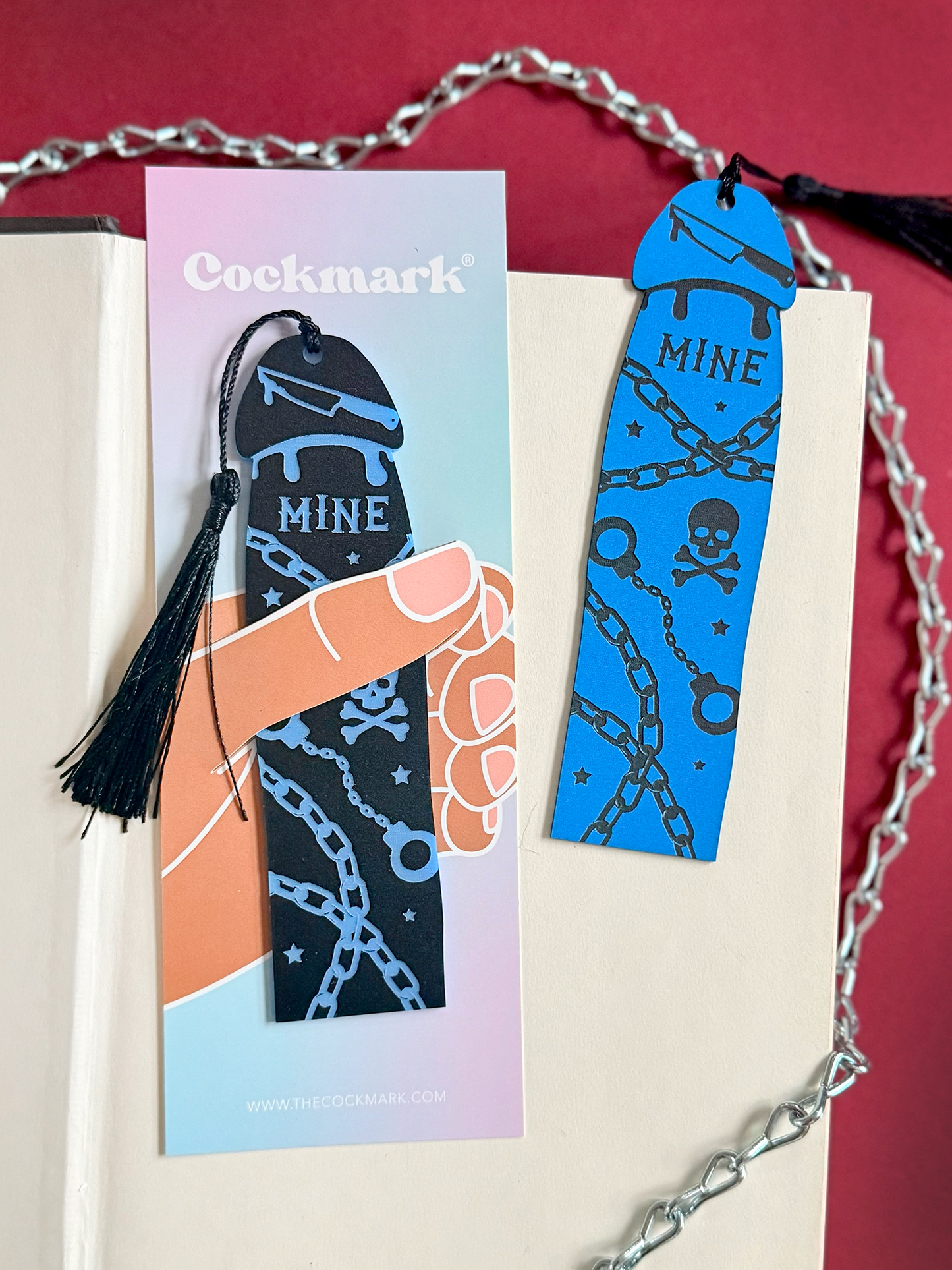 Dark Romance Cockmark Bookmark: Black/Engraved Blue Acylic