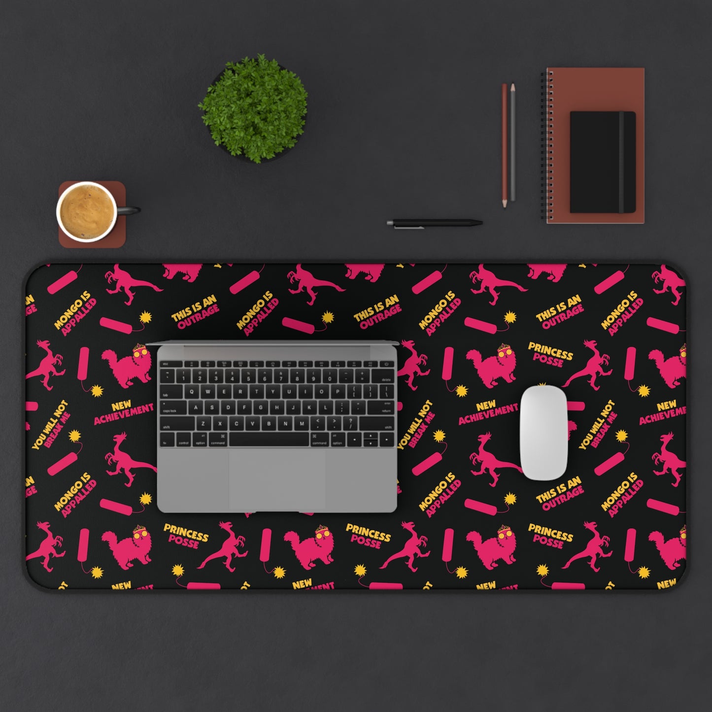Dungeon Crawler Carl Desk Mat | Mongo and Donut Pattern Mouse Pad | Gamer Desk Setup Mat