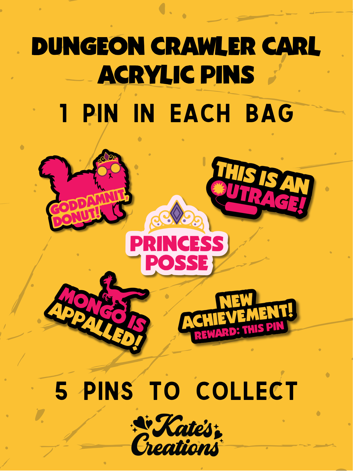 Dungeon Crawler Carl Blind Bag Acrylic Pins | Collectible Mystery Pins
